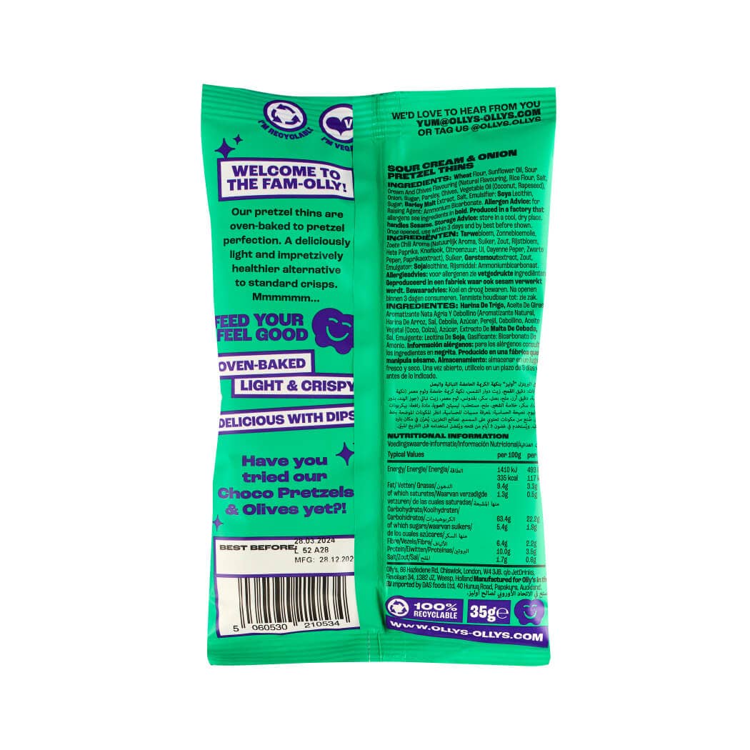 Olly's - Vegan Sour Cream & Onion Pretzel Thins 35g pack