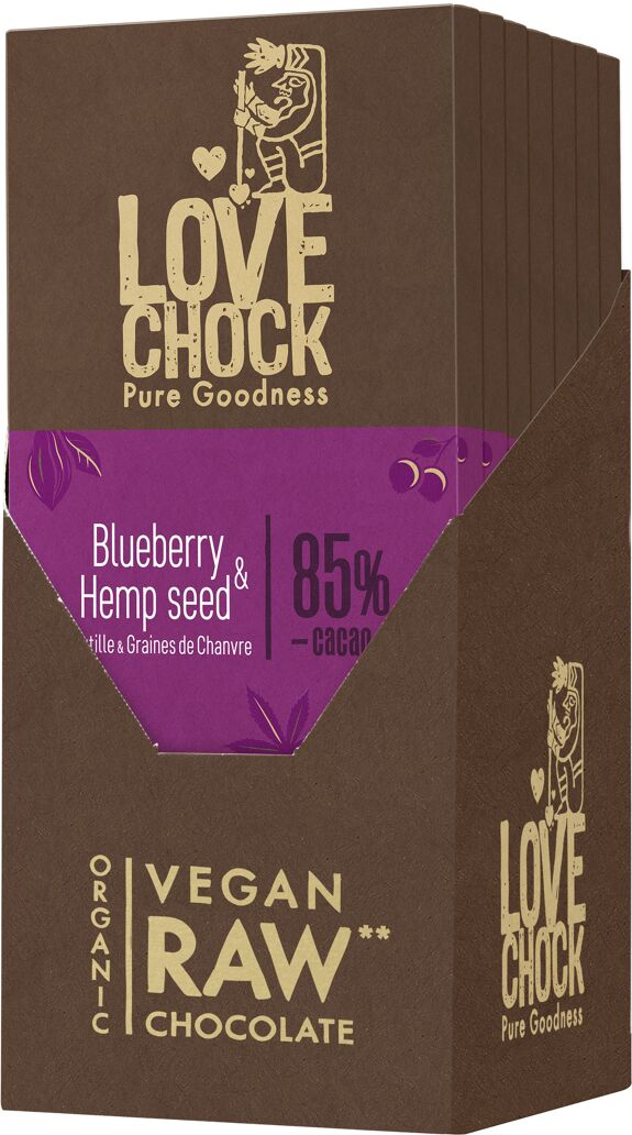Organic and Raw Dark Chocolate, BLUEBERRY AND HEMP SEEDS 85% - 70 g out of stock awaiting more stock