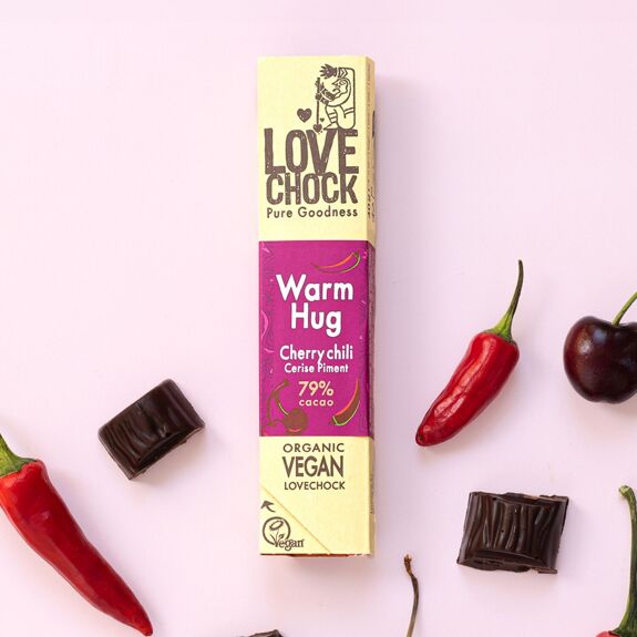 WARM HUG Organic and Vegan Dark Chocolate CHERRY CHILI PEPPER 79% - 40 g - 2 in stock
