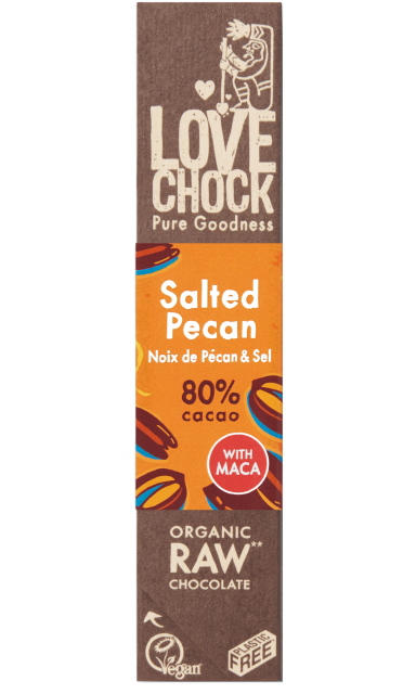 Pre order arriving in around 2 weeks will send out once arrives Salted Pecan -Organic and Raw Dark Chocolate PECAN AND SALT 80% - 40 g
