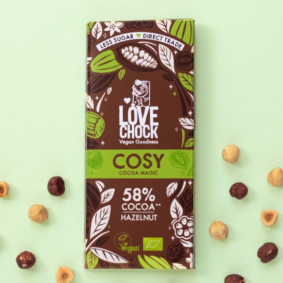 Organic Vegan Milk Chocolate COSY HAZELNUTS 58% - 70 g - 8 in stock
