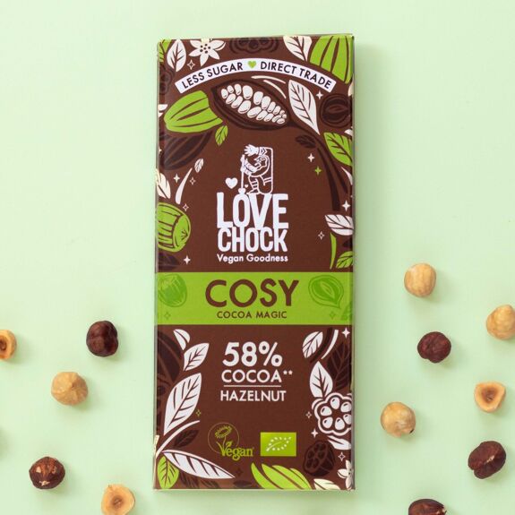 Organic Vegan Milk Chocolate COSY HAZELNUTS 58% - 70 g - 8 in stock
