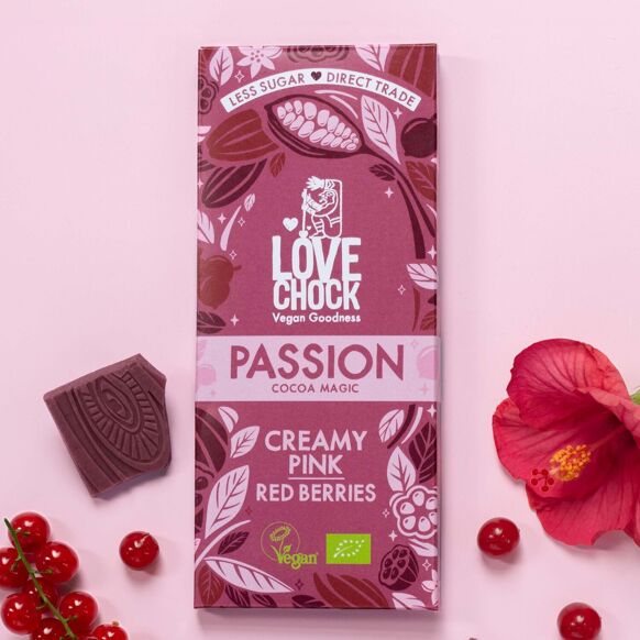 Organic Vegan Pink Chocolate PASSION ROSE AND CURRANTS - 70 g organic - 5 in stock