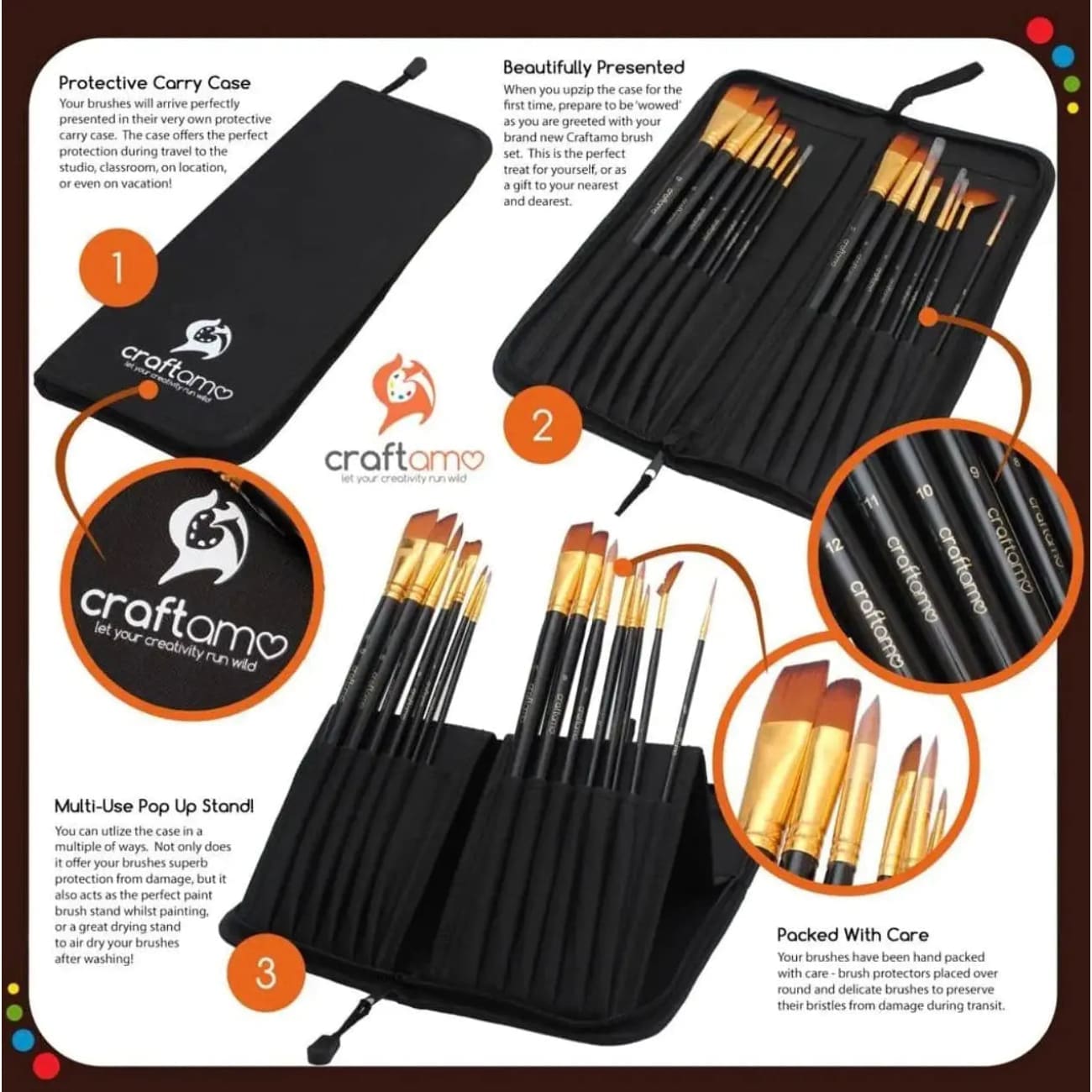 Craftamo - ART BRUSHES - 15 Piece Paint Rock Chocs