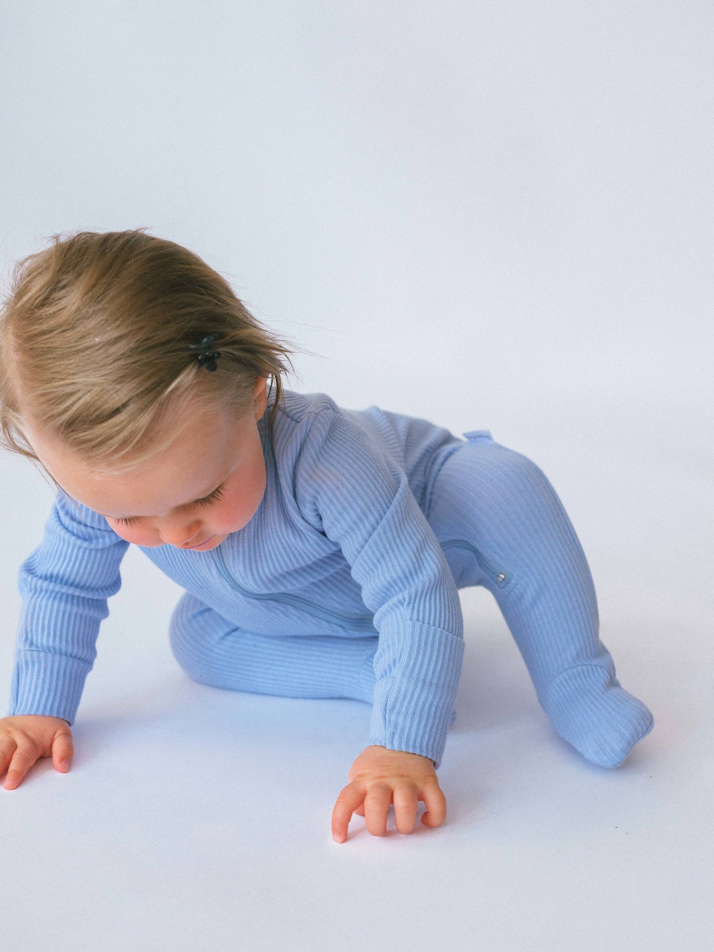 Powder Blue Zip up Ribbed Romper Babygrow Sleepsuit 3 to 6 months - 1 left in stock