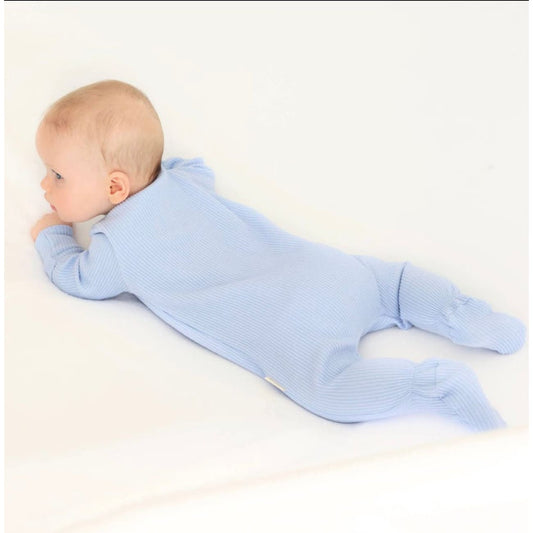 POWDER BLUE ZIP UP RIBBED ROMPER BABYGROW SLEEPSUIT 3 to 6 months Rock Chocs