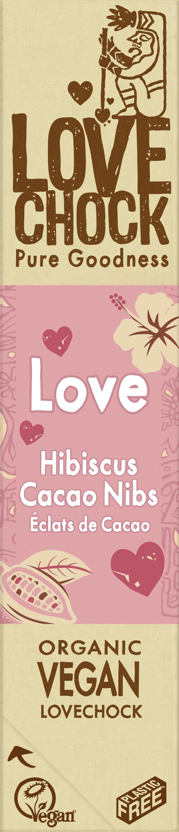 Organic Vegan Pink Chocolate LOVE HIBISCUS AND BENEFITS - 40 g