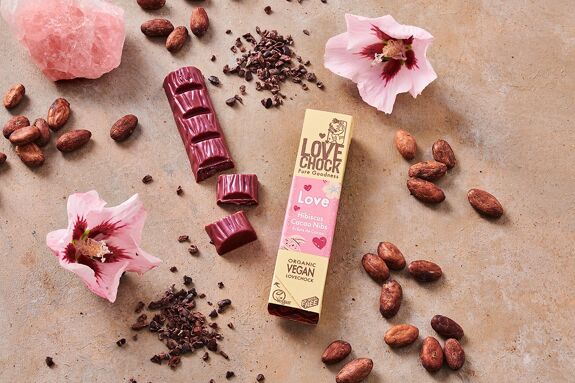 Organic Vegan Pink Chocolate LOVE HIBISCUS AND BENEFITS - 40 g