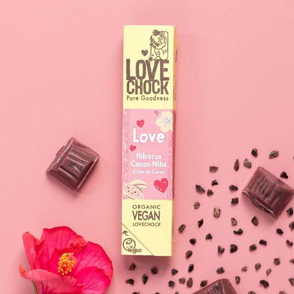 Organic Vegan Pink Chocolate LOVE HIBISCUS AND BENEFITS - 40 g