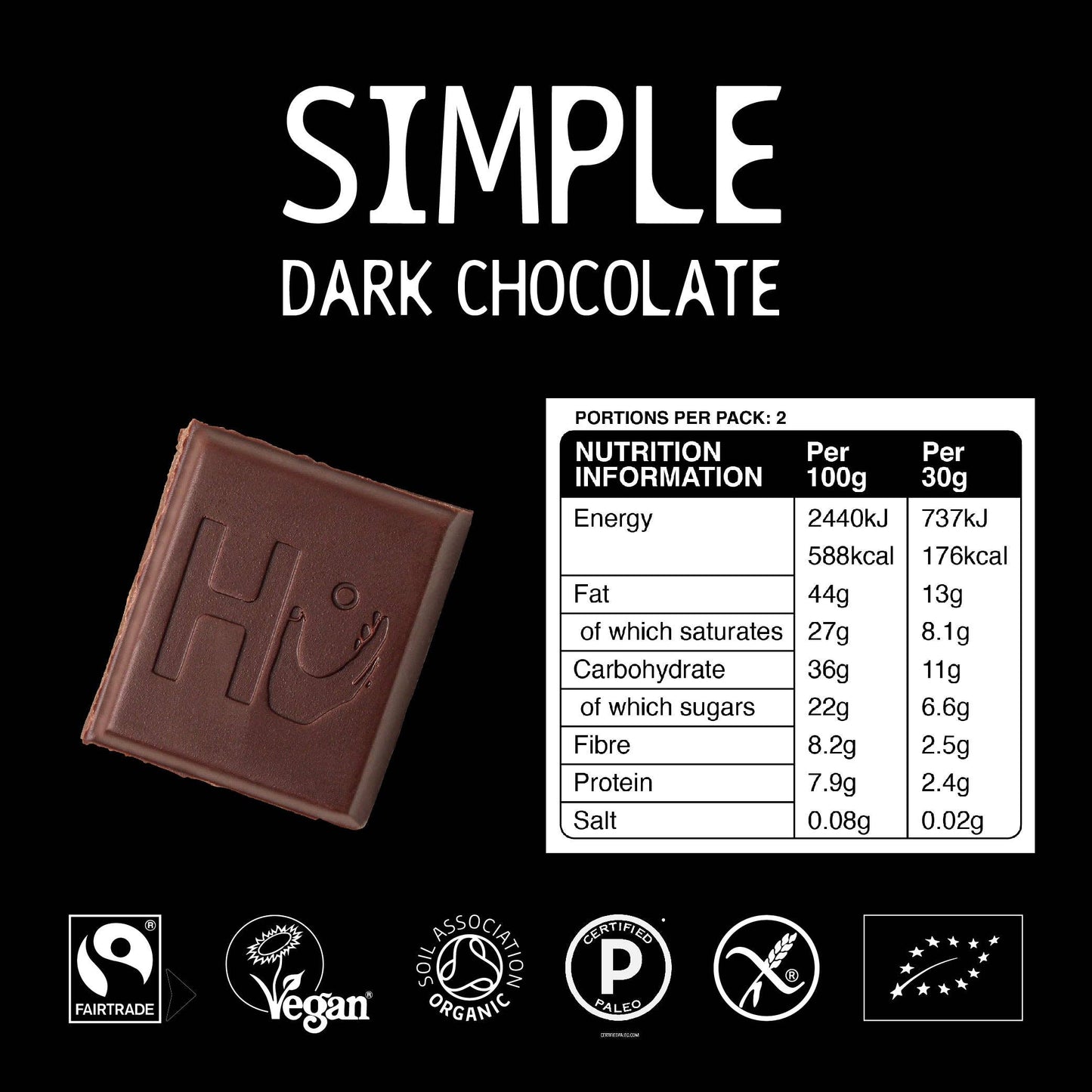 Hu Simple Dark Chocolate Bar - 60g bar