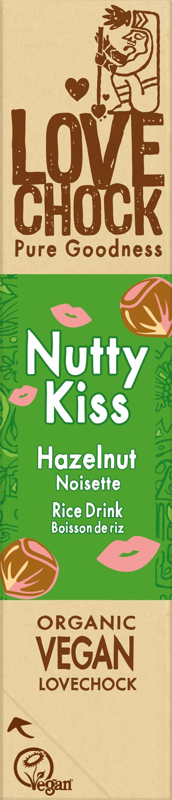 Organic Vegan Milk Chocolate NUTTY KISS RICE AND HAZELNUT DRINK 64% - 40 g - 6 in stock