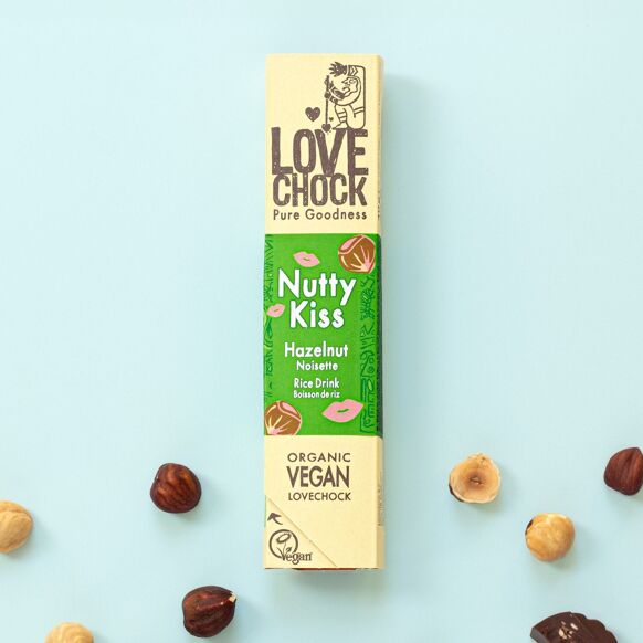 Organic Vegan Milk Chocolate NUTTY KISS RICE AND HAZELNUT DRINK 64% - 40 g - 6 in stock