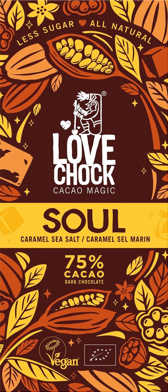 Organic and Vegan Dark Chocolate SOUL CARAMEL AND SALT 75% - 70 g