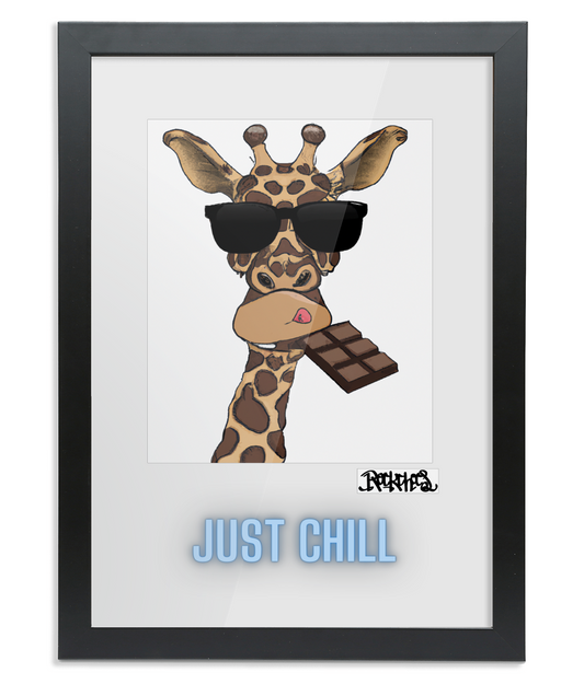 Framed A2 Fine Art Print - Just Chill Giraffe Art by Rock Chocs