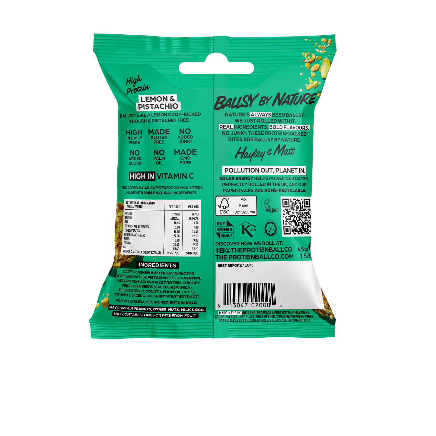 LEMON & PISTACHIO -  Plant-Based - Protein Balls  45g