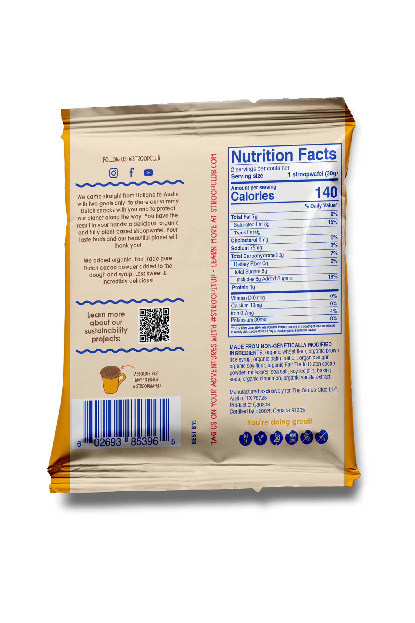 Chocolate Caramel Organic & Plant-based  Stroopwafel 2-pack  arriving soon at Rock Chocs