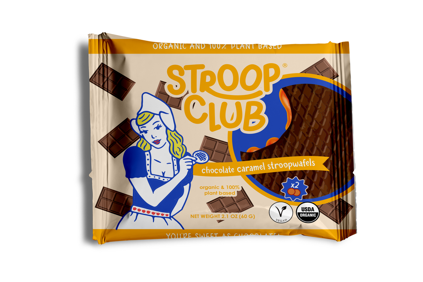 Chocolate Caramel Organic & Plant-based  Stroopwafel 2-pack  arriving soon at Rock Chocs