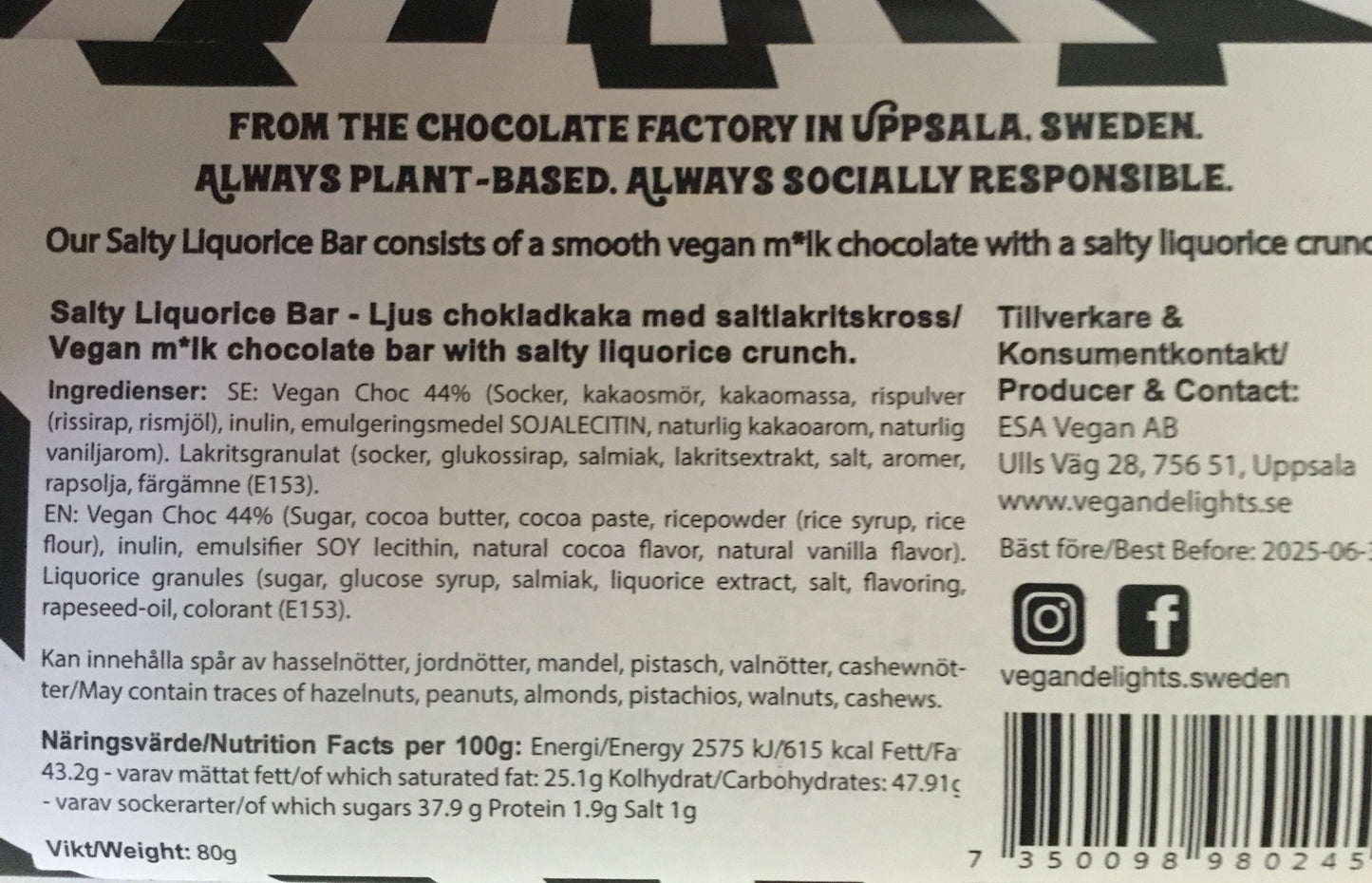 Salty Liquorice Chocolate Bar (Vegan Chocolate Candy Bar)