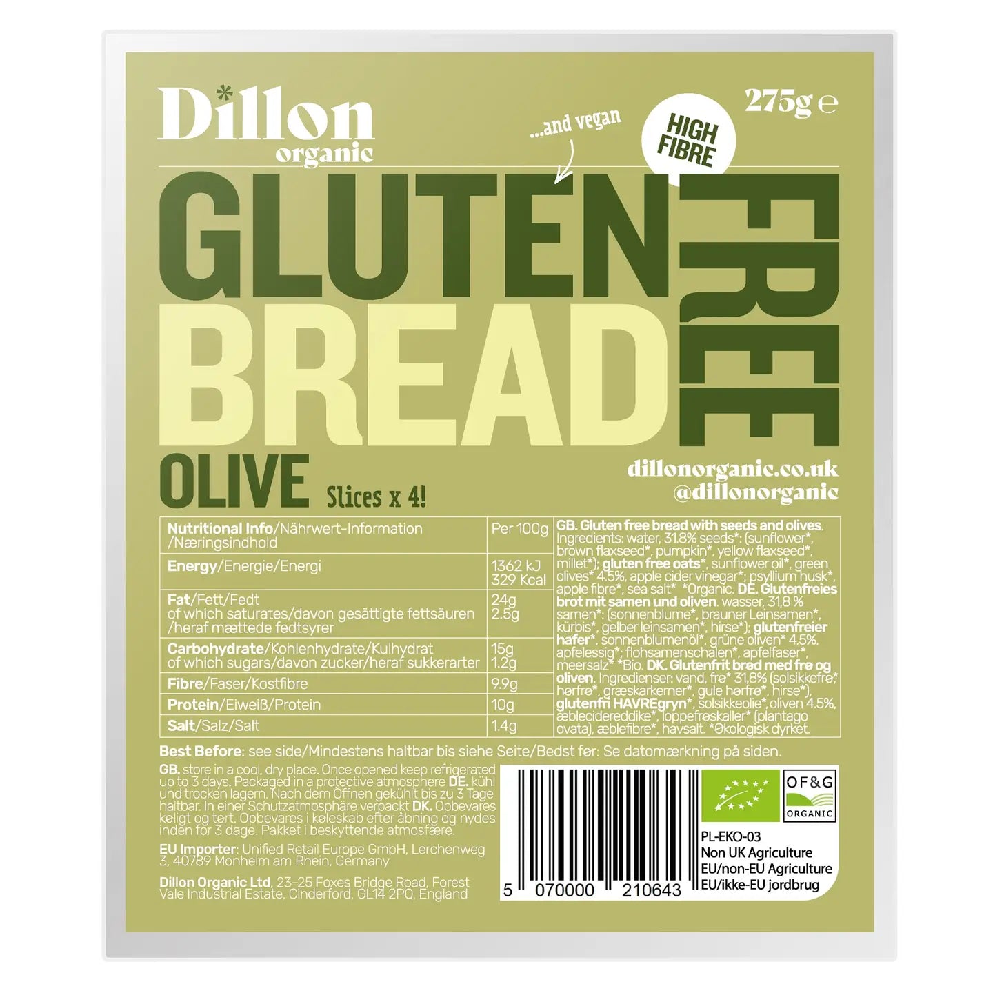 Pre Order Sliced Gluten Free Olive Bread 275g