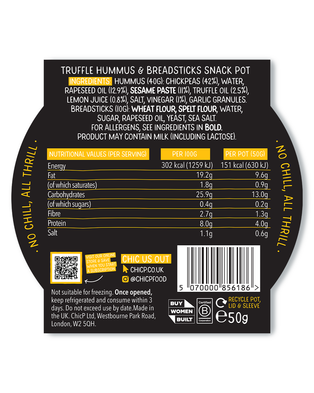 Truffle Fridgeless Hummus Snack Pot 50g