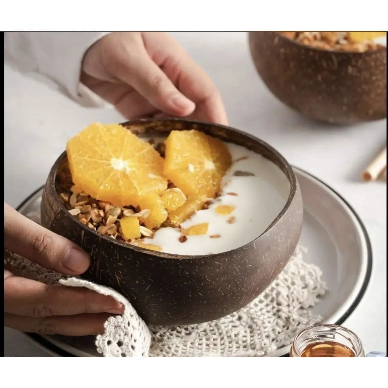 Coconut Bowl Set with Handmade Wooden Spoon - classic design Rock Chocs 