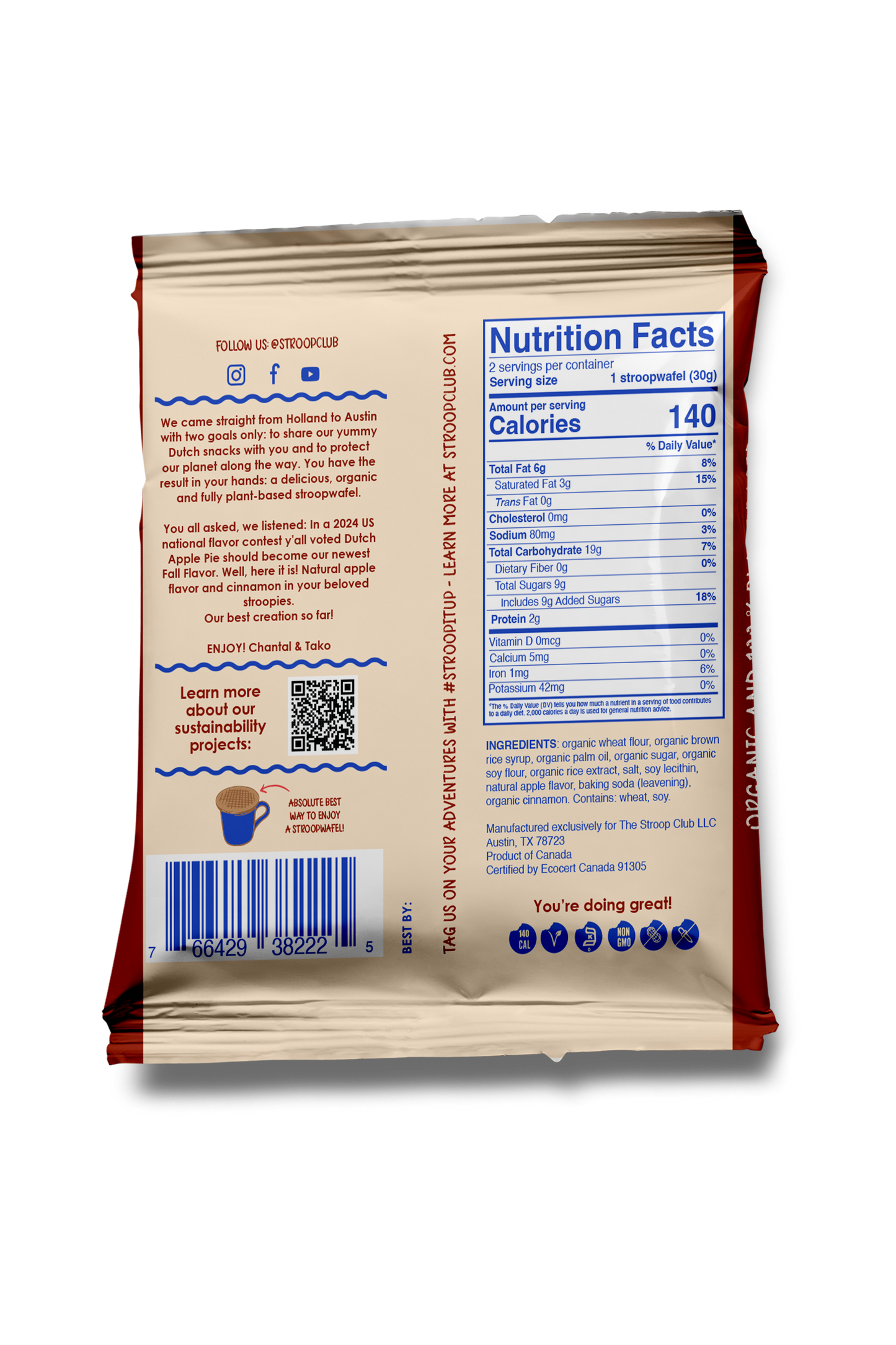 Apple Pie Caramel Organic and Plant Based Stroopwafel 2-pack - arriving soon at Rock Chocs