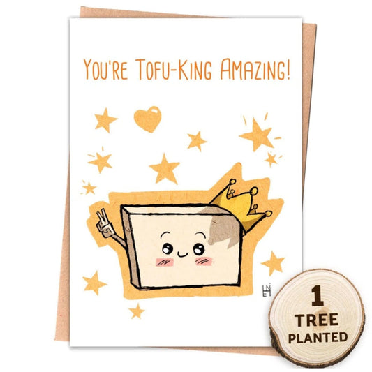 Funny Food Vegan Card Eco Friendly see tree gift. Tofu King Rock Chocs 