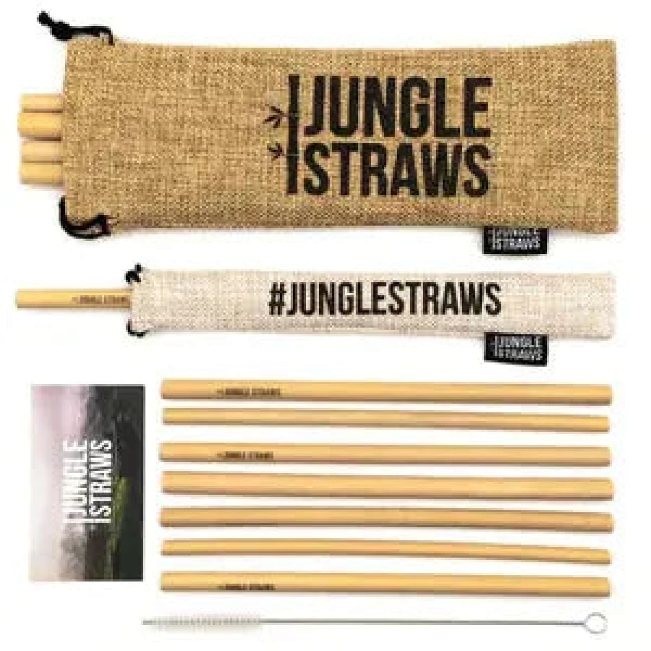 Jungle Straws: Reusable Bamboo Drinking Straws with Natural Hessian Carry Case (Set of 12) Rock Chocs 