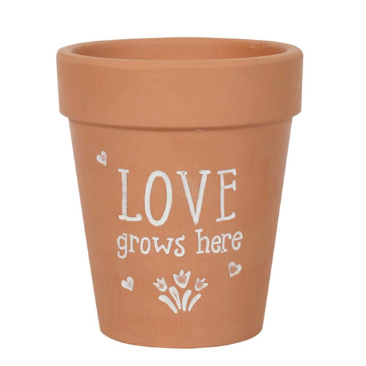 LOVE GROWS HERE TERRACOTTA PLANT POT - LOVE GROWS HERE