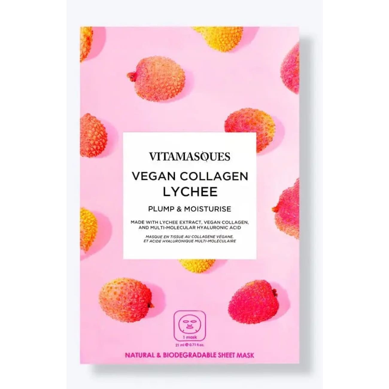 Vegan Collagen Lychee Face Sheet Mask Rock Chocs 